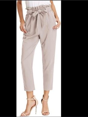 High-Rise Paperbag Tie-Waist Pants in Light Mauve